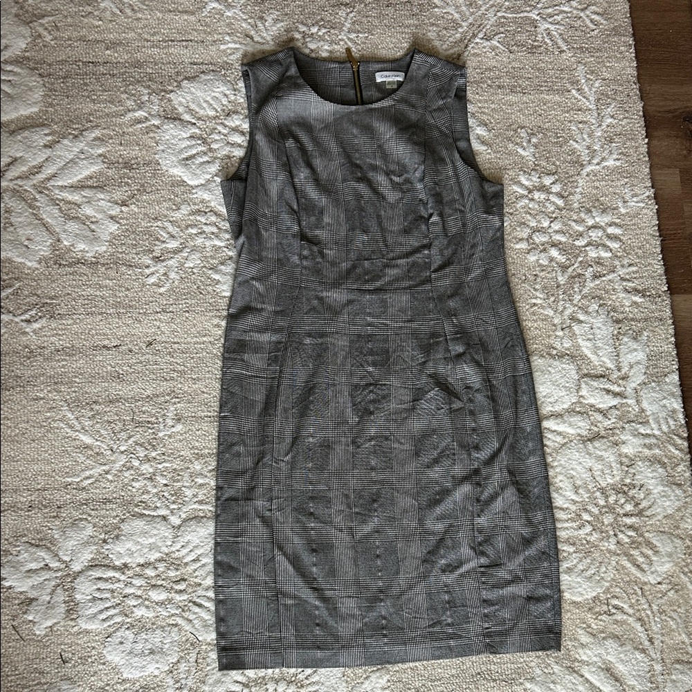 Calvin Klein Charcoal Plaid Sleeveless Midi Dress
